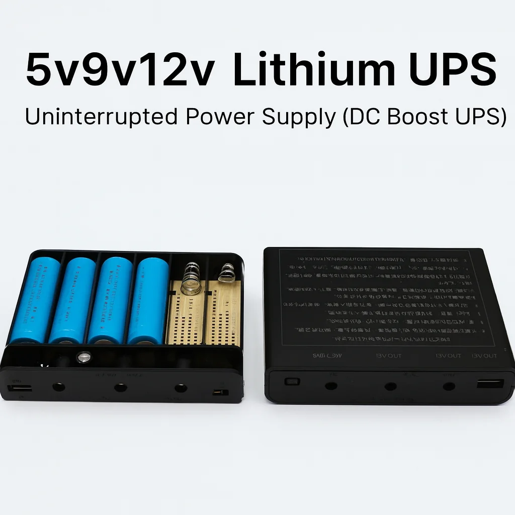 Winter UPS Power Box 5V/9V/12V · Auto Switch During Outage · For Router/Modem/Camera · 6×18650 Replaceable Battery Design