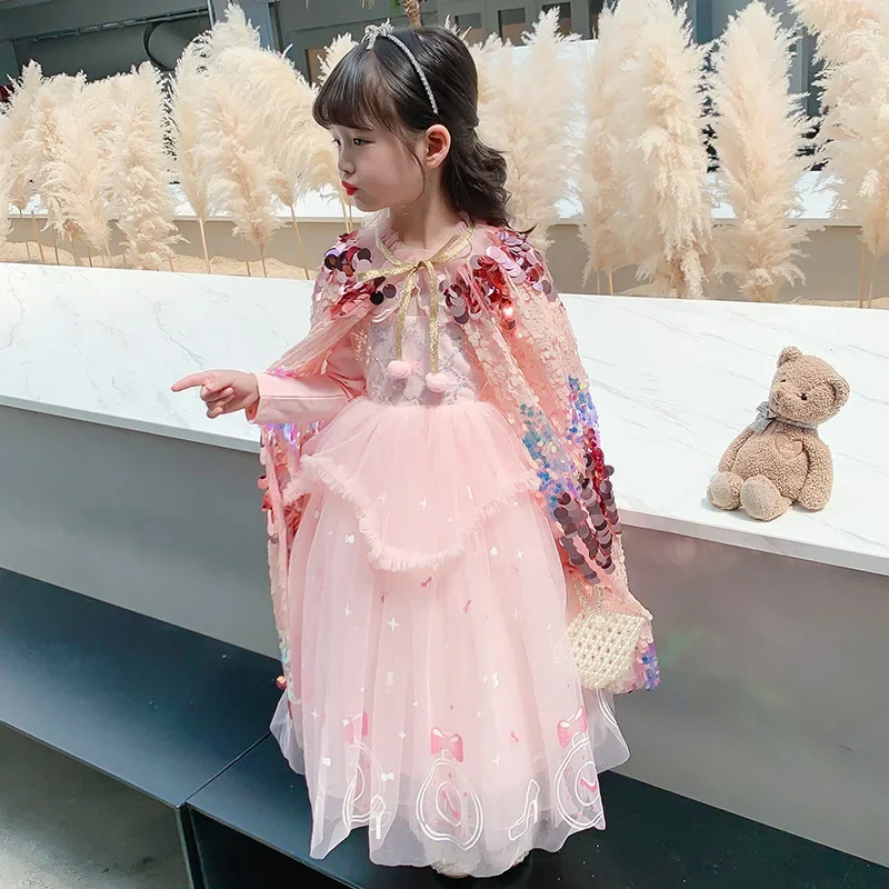 Halloween Cape Baby Girls Capes Christmas Children Sequined Round Collar Princess Ponchos Newborn Accessories