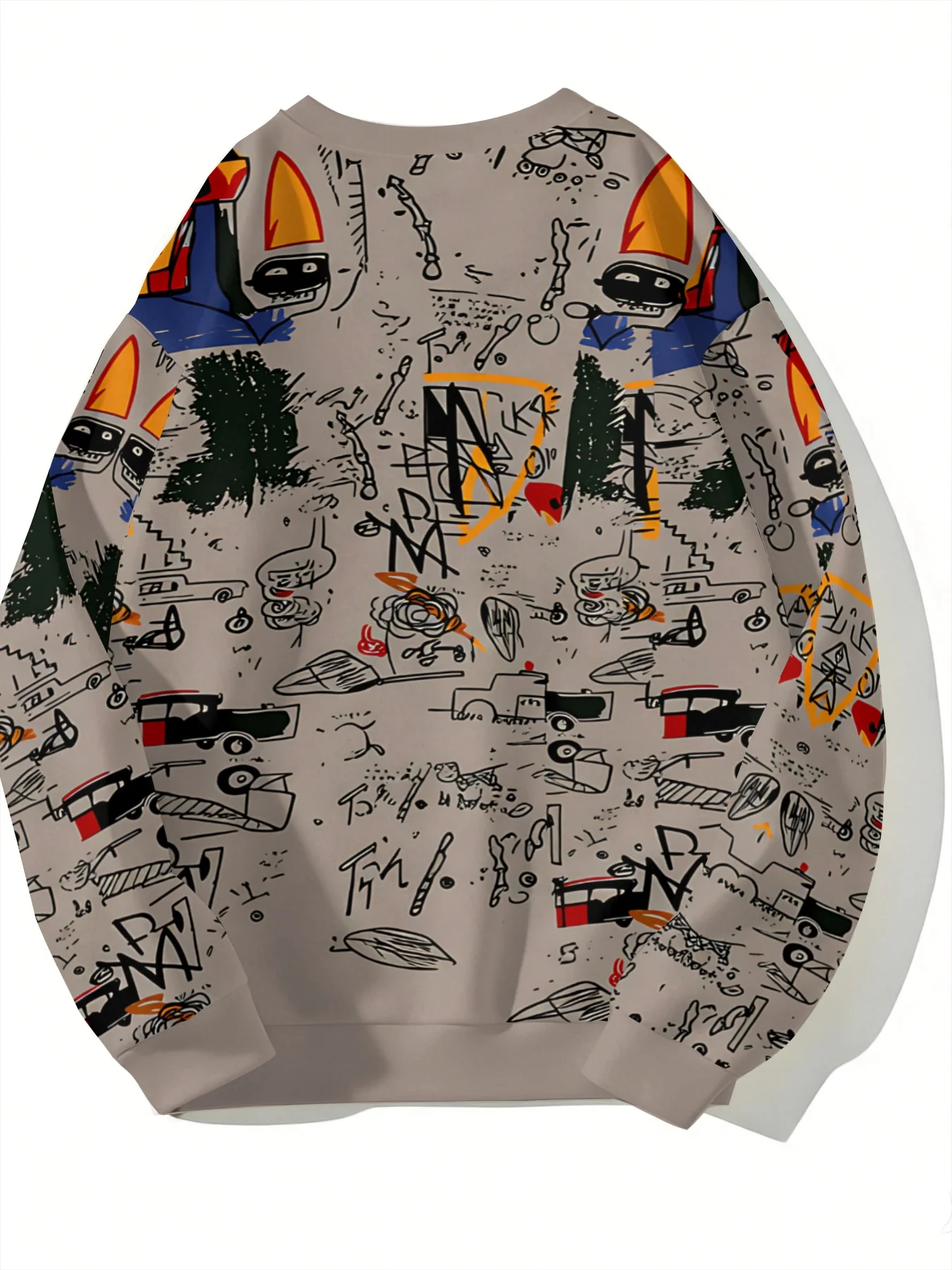 Men’s Long-Sleeve Crewneck Sweatshirt – Abstract Street-Style Graffiti Print – Fashionable, Casual, Trendy, Streetwear
