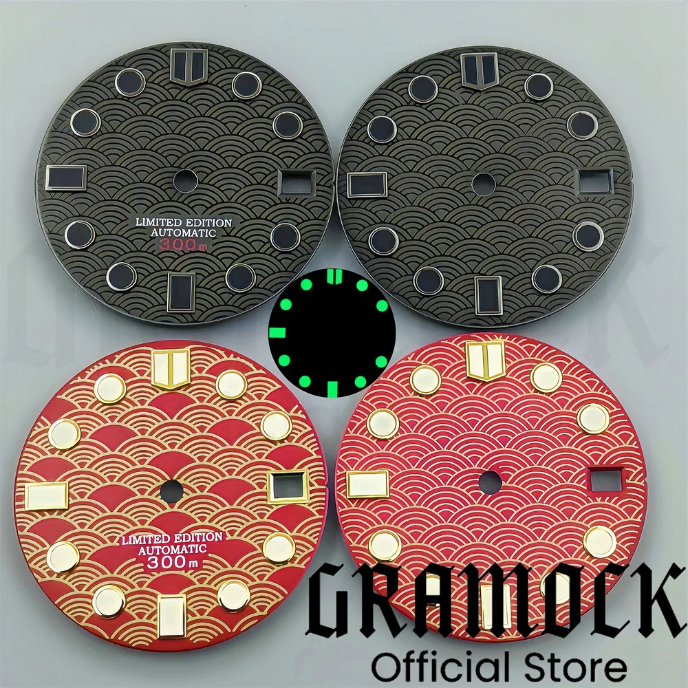 Gramock 28.5 مللي متر أسود أحمر مقياس السمك ساعة الطلب مع الأيدي C3 سوبر الأخضر مضيئة ل NH35 NH36 ساعة يد تعمل بالحركة استبدال أجزاء