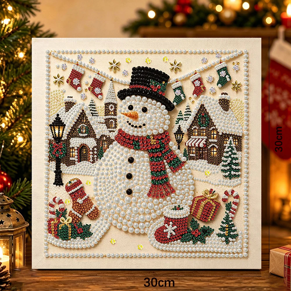Neues 30cm Weihnachts-Perlen-Diamant-Malerei-Set, gerahmtes DIY-Perlen-Bastelset, Heimdekoration, Wandkunst, Partygeschenk – Detail 7