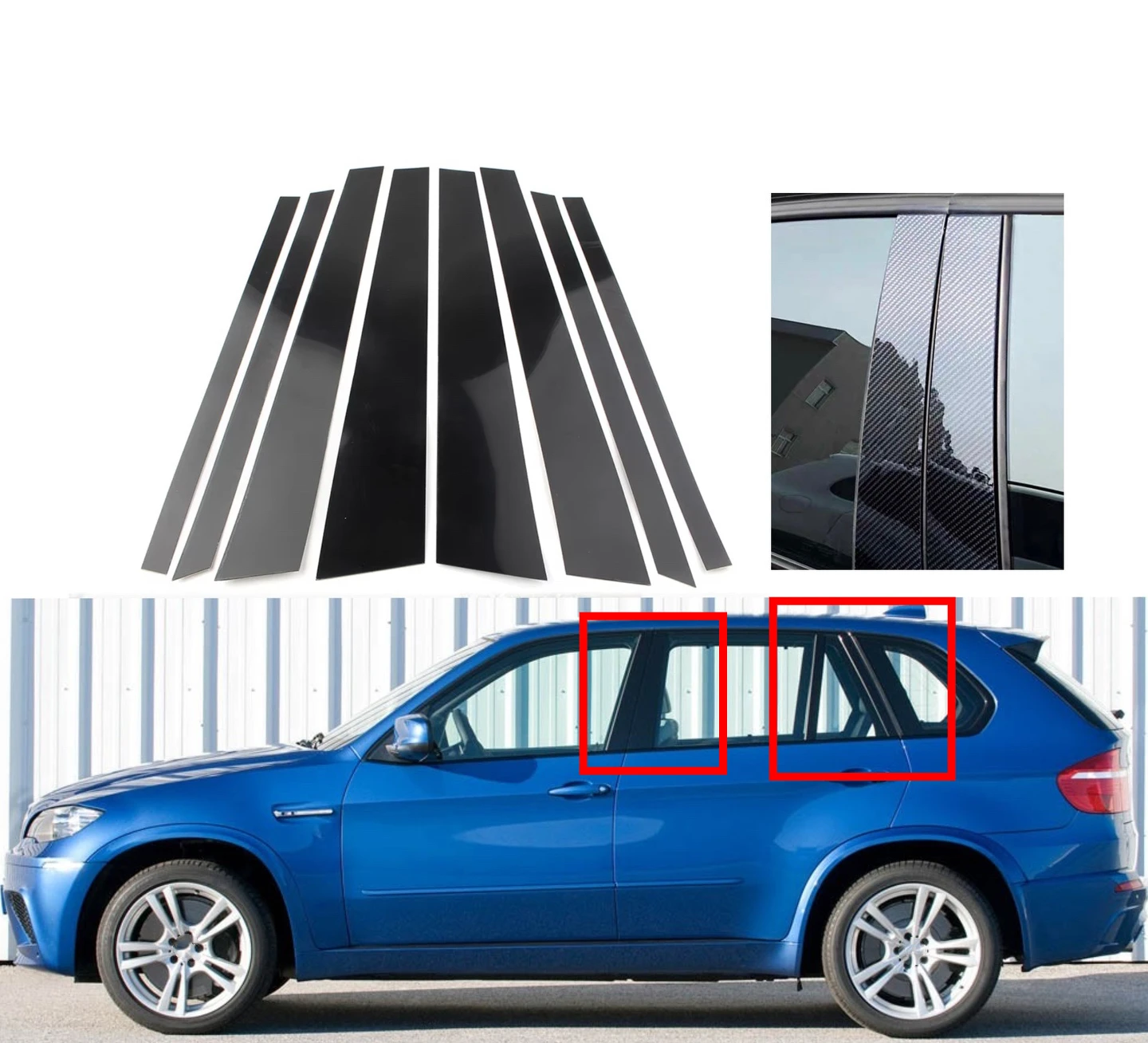 

Fit For BMW X5 E70 2007 2008 2009 2010 2011 2012 2013 Glossy Black Silvery Pillar Posts Window Door Decoration Stickers Cover