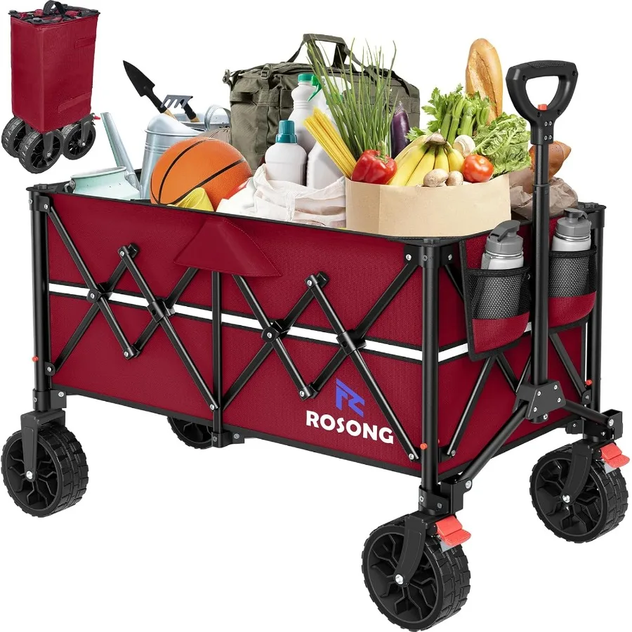 

Collapsible Wagon Cart with Wheels Foldable - Folding Utility Heavy Duty Wagons Carts for Grocery Sports Garden Shopping Campin