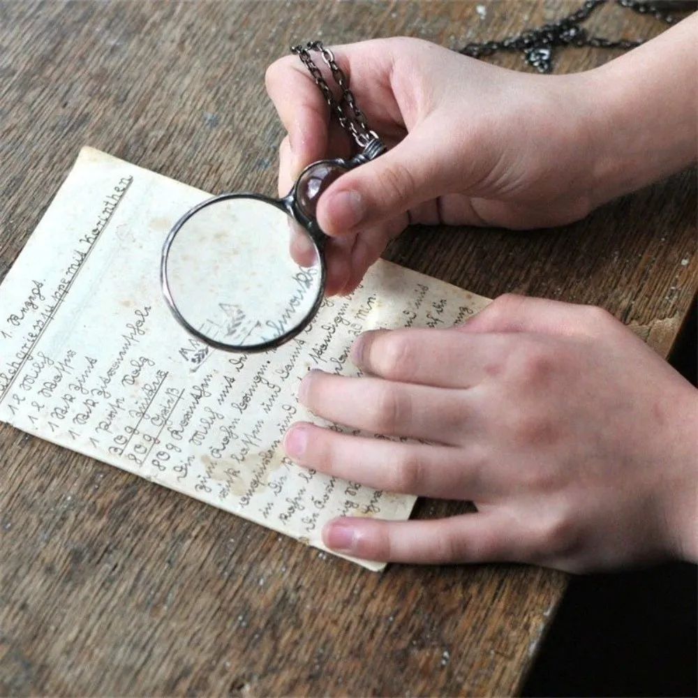 Metal Circular Magnifying Glass Pendant Reading Amplifier Fashion Sweater Chain Pendant BoHo Style Portable