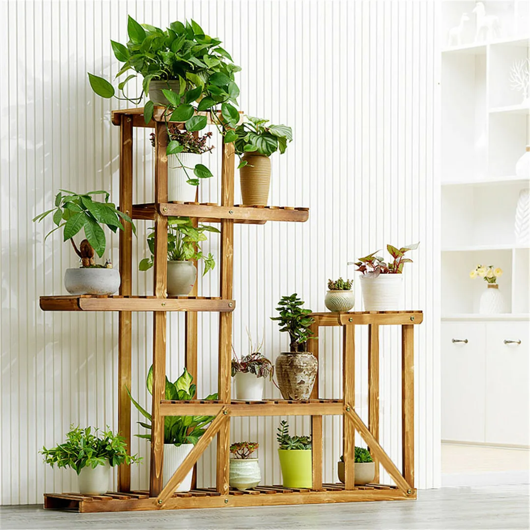 6 Tier Anti-Corrosion Wood Plant Stand Flower Multi Shelf Indoor Outdoor Garden
