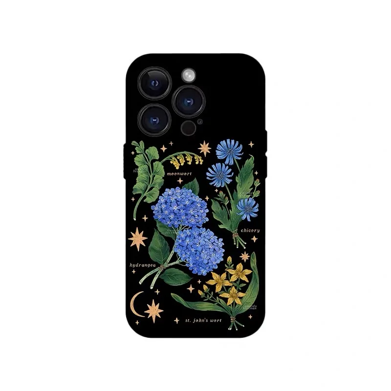 

Ins Black Romantic Blue Flowers Case for IPHONE 17 16 ProMax 15 14 Plus 13 12 MINI 11 PRO 16Plus XR XS MAX Acrylic Phone Cover