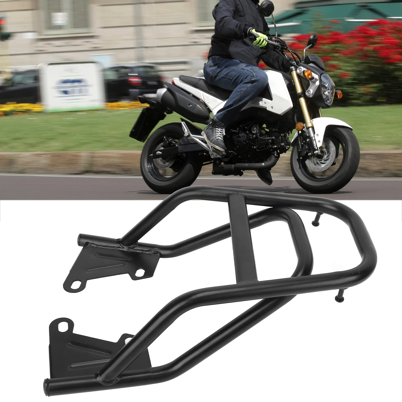 Motorcycle Rear Handrail Rack Luggage Box Holder Iron Black Replacement for Grom MSX125 M3 Top Case Carrier Topcase Support