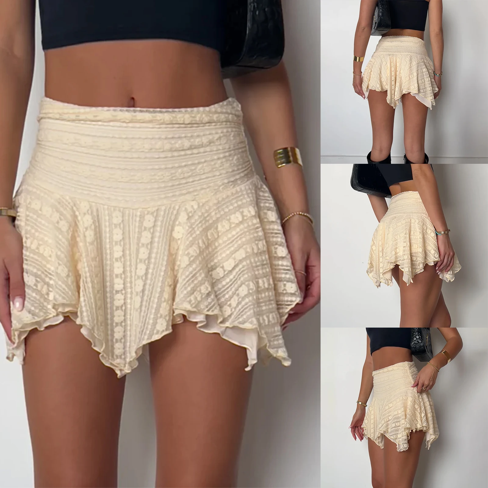 Lief Meisje Esthetische Multi-Lagen Mini Rok Koreaanse Mode Hoge Taille Korte Rok Y 2K Fee Ruches Onregelmatige Zoom Geplooide Rok