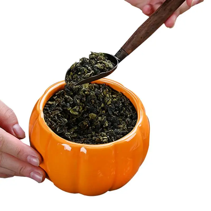 

Ceramic Tea Canister Storage Can Halloween Pumpkin Shaped Tea Organizer Pot Tea Storage Can With Lids for Coffee Cereals Cookie