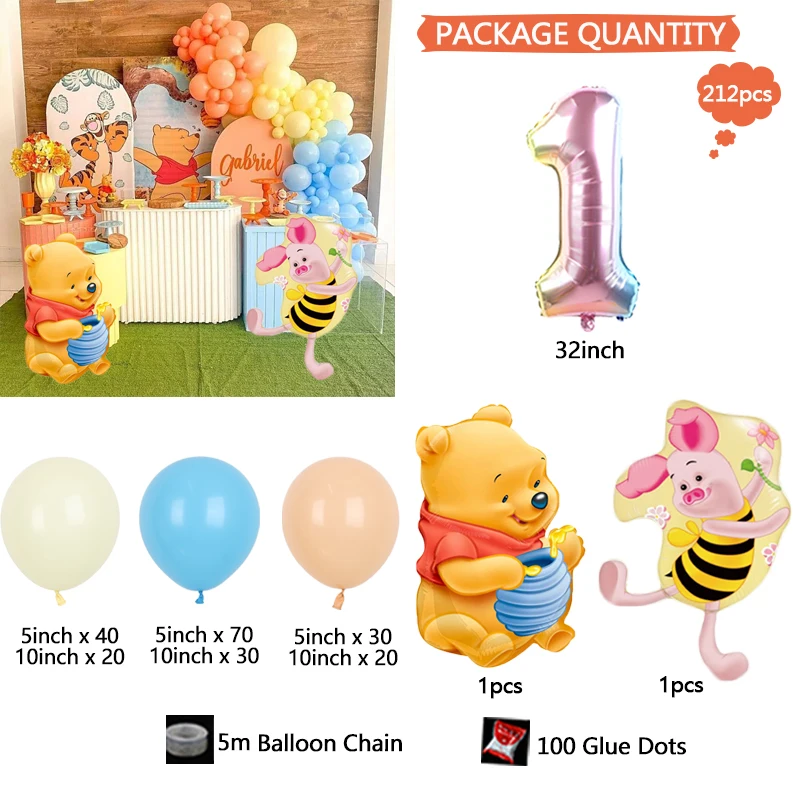 Winnie the Pooh & Tigger Disney Animation Cute Piggy Pigeon Gold Numbers Holiday Birthday Baby Shower Gift Party Balloon Set