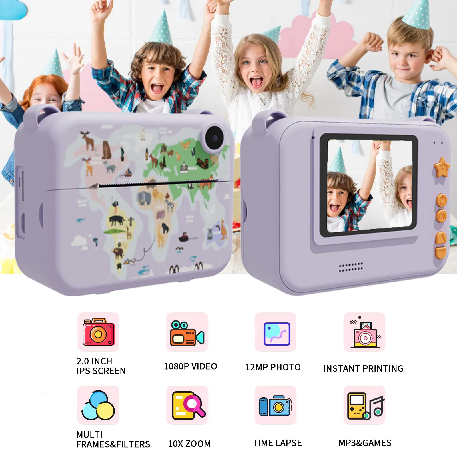 Kids Camera Instant Print Photo Mini Digital Video Camera for Kids Print Thermal Paper Educational Toys birthdays Christmas gift