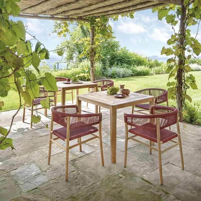 Nordic outdoor teak rattan tables and chairs, villa courtyard balcony outdoor webbing chairs, homestay single chairs