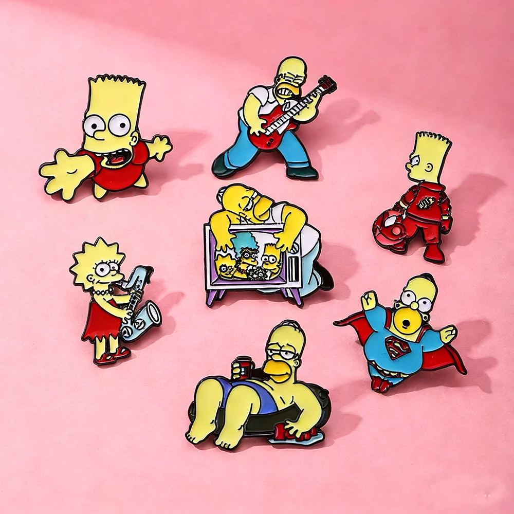 7 pzas. de pines esmaltados creativos de la serie Los Simpson, divertidos personajes de Homer, Bart y Lisa, insignias metálicas de monstruos para jeans, sombreros y solapas.