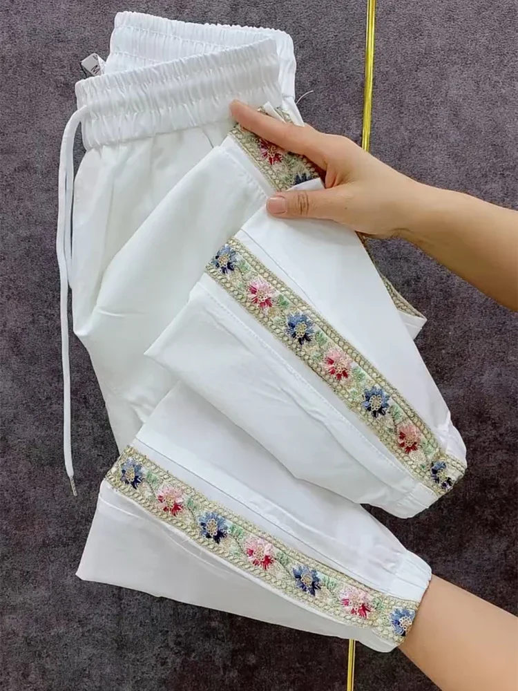 

2025 EWEE Spring Summer New Ice Silk Pants Women's Side Air Conditioning Pants Leisure Ankle-Length Sports Pants