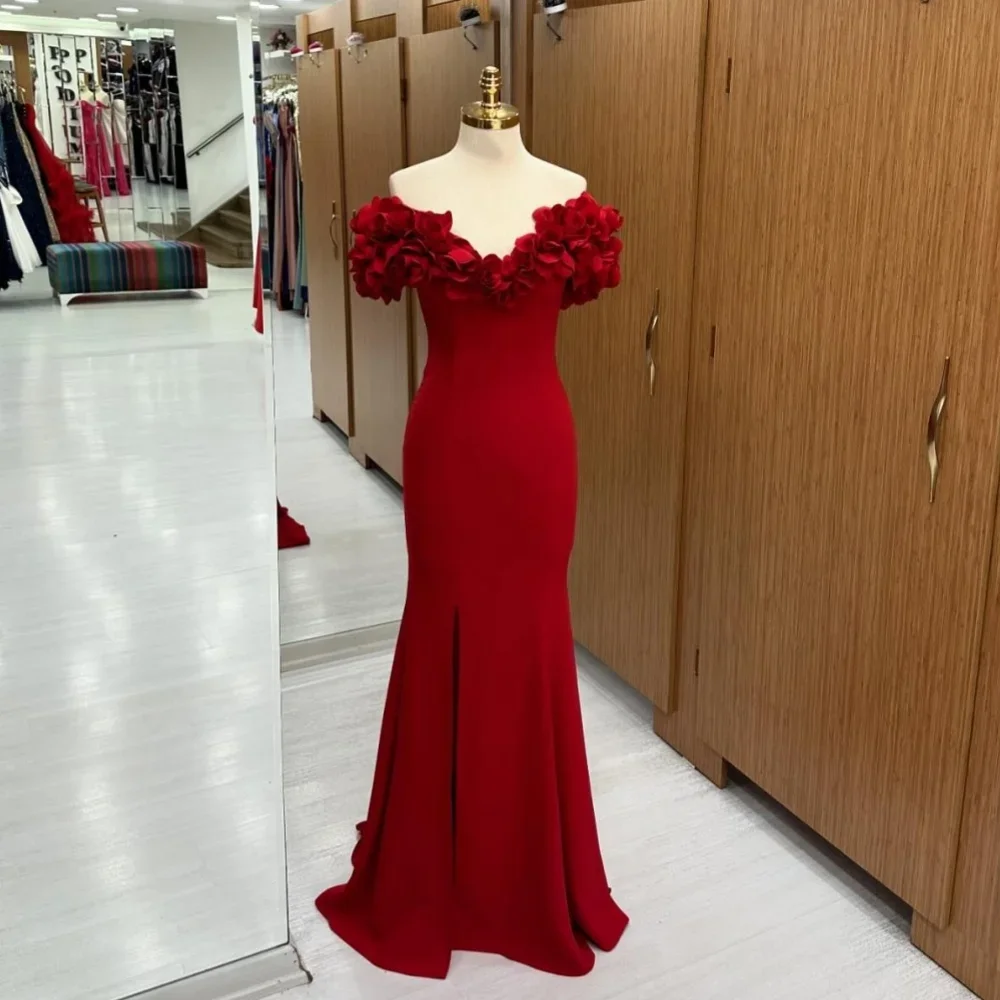 

Customized Exquisite Jersey Pleat Flower Mermaid Off-the-shoulder Bespoke Occasion Dresses Party Dresses Modern Style Pastrol Un