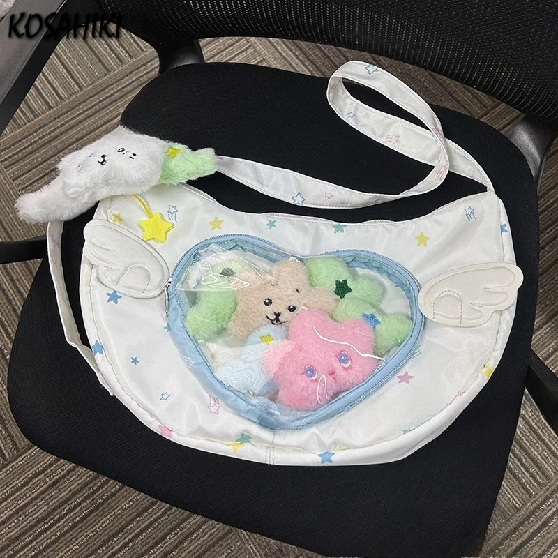 

Japanese Kawaii Star Print Wings Underarm Bag Sweet Y2k Aesthetic Casual Handbags Fashion Transparent Trendy Shoulder Ita Bags