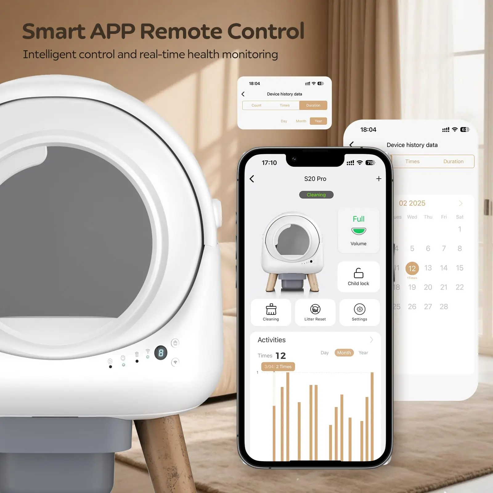 صندوق نفايات التنظيف الذاتي لروبوت مرحاض القطط الذكي المتعدد مع التحكم في التطبيق، صندوق نفايات القطط للتنظيف التلقائي بالكامل