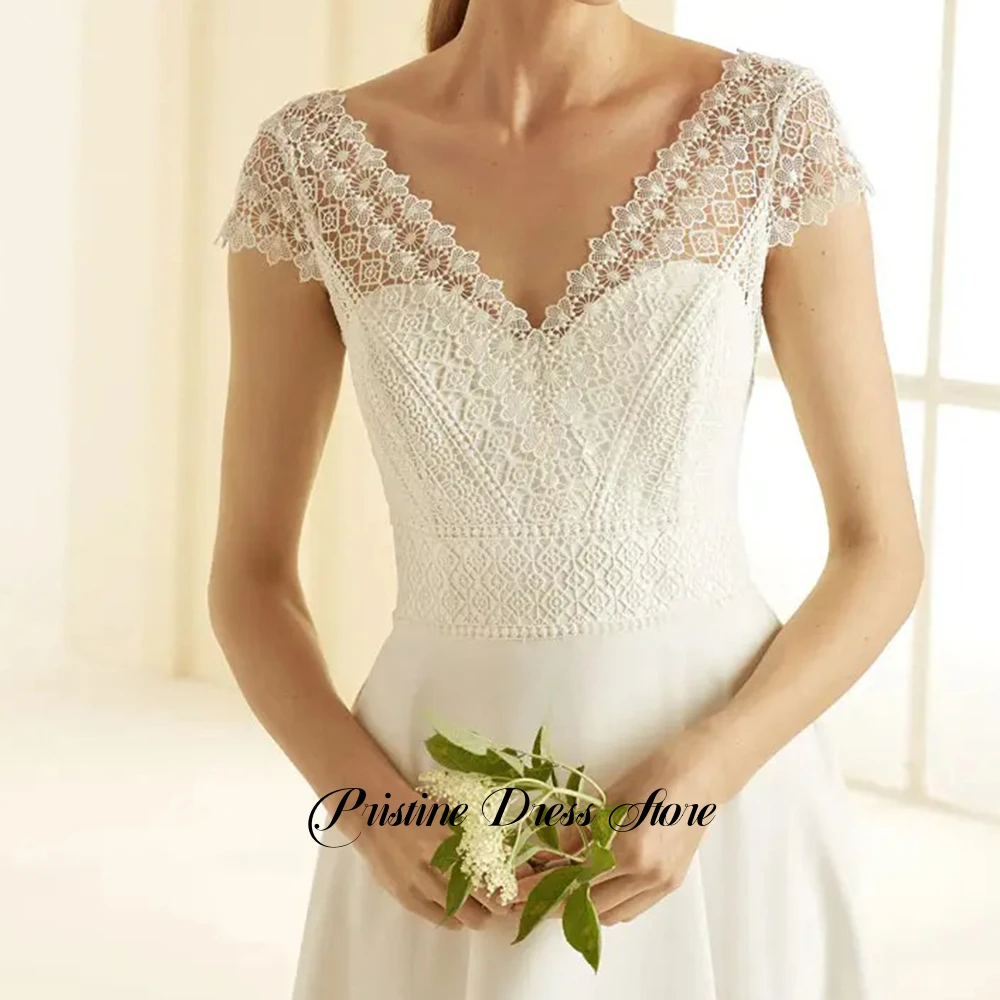 Klasyczna krótka suknia ślubna z szyfonu z krótkimi rękawkami, gorsetem, szyta na miarę, o długości do herbaty, z koronką, dekoltem w serek, suknie ślubne Vestidos De Novia