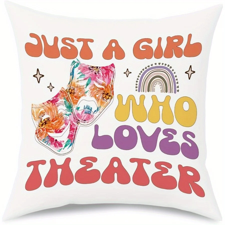 Theater Themed Pillow Cover Ultra Soft Plush Cushion Case Hidden Zipper Pink Orange Purple Teal Machine Washable Sofa Decor