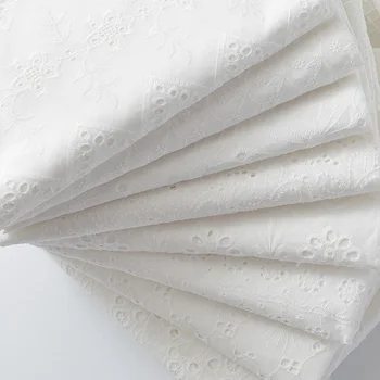 ผ้าลูกไม้คอตตอนสีขาวสำหรับฤดูร้อนขนาด130X50ซม. ผ้าลูกไม้สำหรับชุดแต่งงานผ้าปักผ้าฝ้ายแบบ DIY สำหรับผู้หญิง