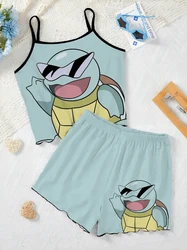 Kayma Elbise Charizard Squirtle Üst Kısa Kadınlar için Setler 2 Parça T-shirt kadın Takım Elbise Pokémon Marul Trim Zarif Pijama Etek