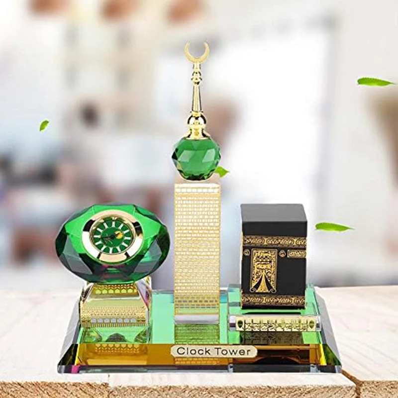 1pc Islamic Clock Table Home Decors Muslim Decorations Souvenir Kaaba Allah Crystal Muslim Crystal Collectible Figurines Kaaba