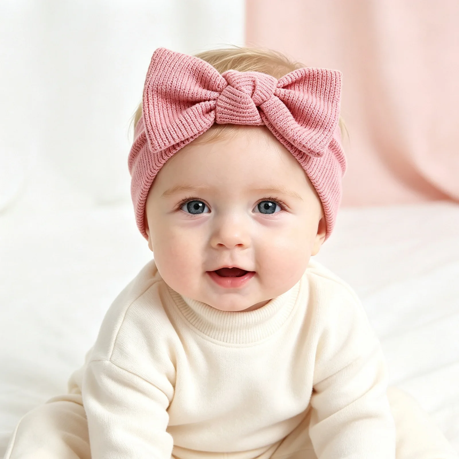 2 PCS, Ribbed Knit Yarn Baby Knot Bow Headband Sweet Top Knot Turban Headwrap For Infant Newborn Hair Accessories