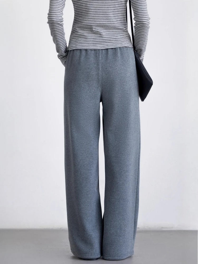 กางเกงขายาวผู้หญิง CHIC VEN ทรงหลวม สไตล์ลำลอง ขาตรง ผ้าพลัฌ มีเชือกผูกเอว ยืดหยุ่น ใส่สบาย อุ่น เหมาะสำหรับฤดูใบไม้ร่วงและฤดูหนาว ปี 2025