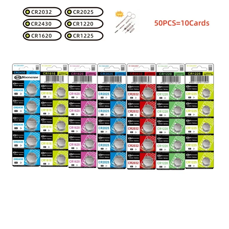 50Pcs Battery CR2032 CR2025 CR1220 CR1225 CR1616 CR1620 CR2430 Cell Coin Lithium Battery For Clock Electronic toys