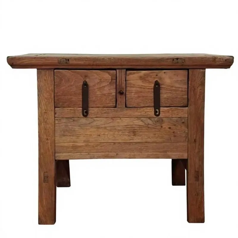 Solid Wood Eco-Friendly Bedside Table Vintage Wabi-Sabi Style with Storage Drawers for Bedroom Hotel Apartment