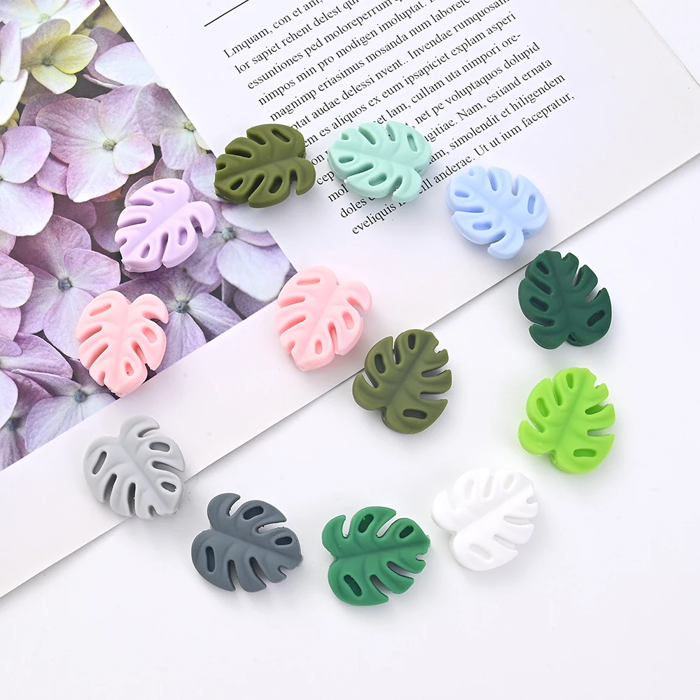 10Pcs Cartoon Leaf Silicone Beads Baby Teether Toy Infant Pacifier Chain Chewable Nursing Teether For DIY Handmade Accessories