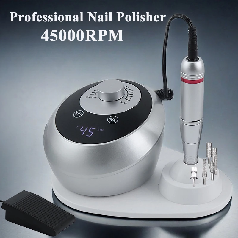 45000RPM Professional Manicure Drill Machine Electric Nail Lathe Sander File for Gel Nails Polishing Home Manicure Salon Tools