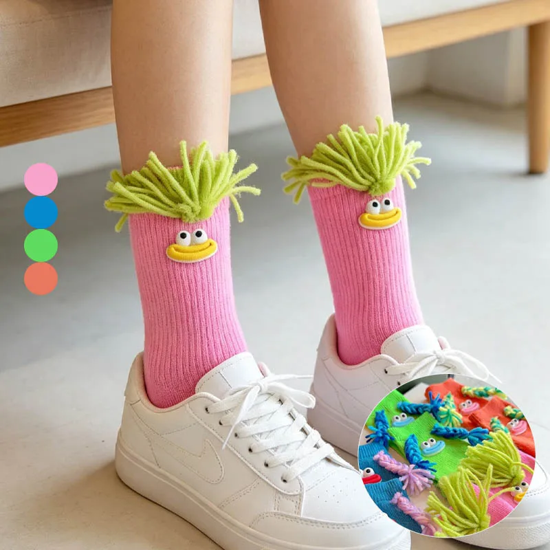 1-10Pairs Dopamine Socks with Sausage Lips and Braid Design Colorful Patchwork Mid Calf Socks Korean Trendy for Wear