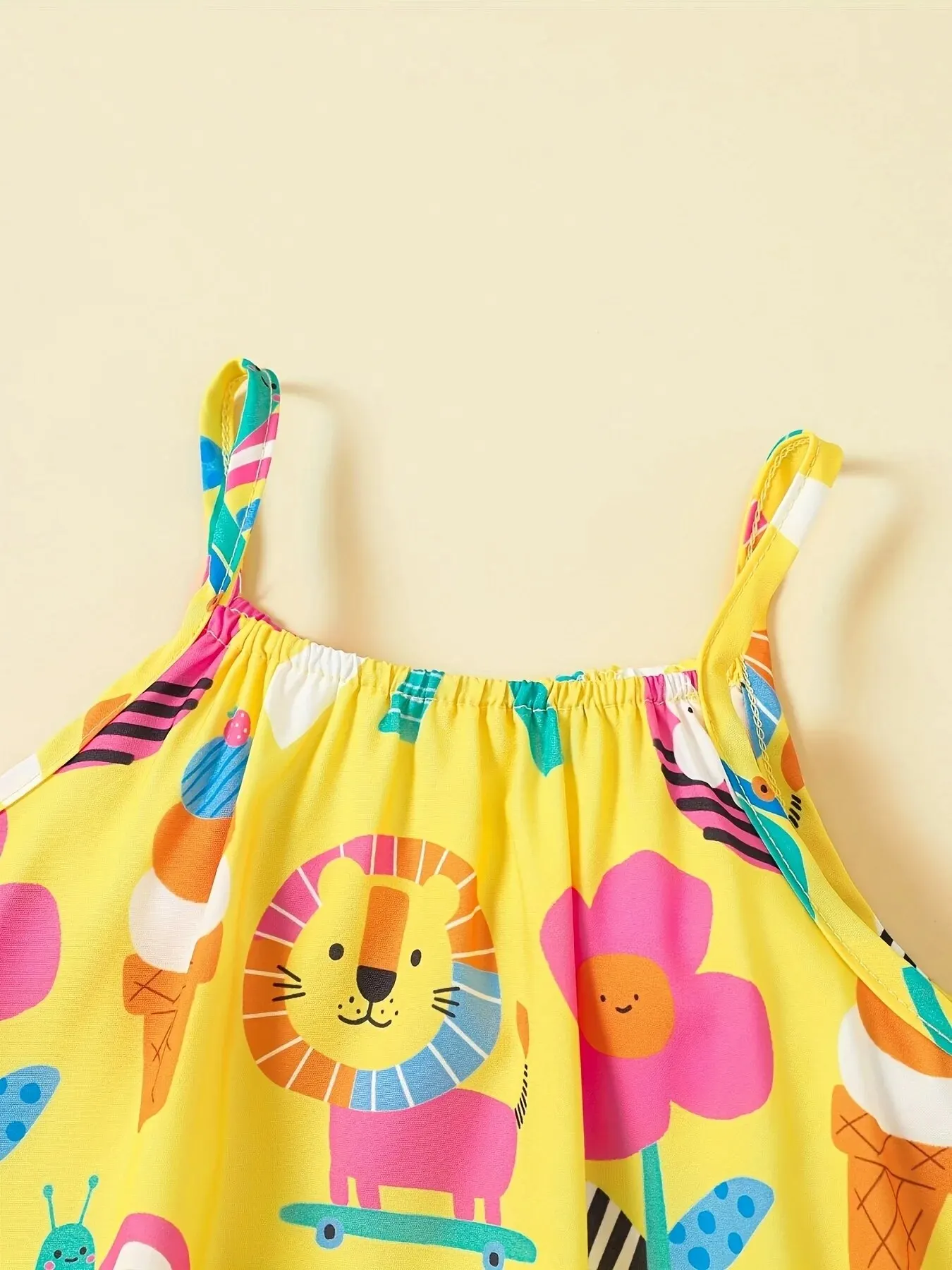 Summer Lightweight, Comfortable and Cute Cartoon Animal Print Button-Down Suspender Jumpsuit for Girls