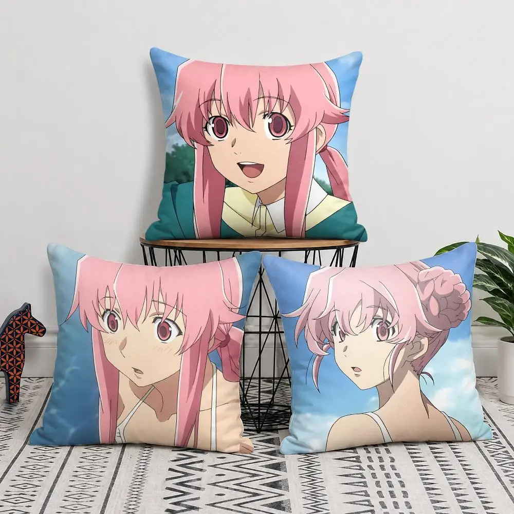 The F-Future Diary Anime Cushion Cover Silky Short Plush Invisible Zipper Dustproof Sofa Pillow Case For Home Decor