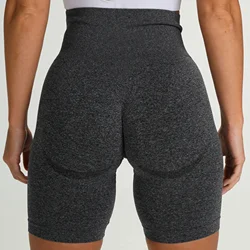 Czarne, cętkowany kontur Bezszwowe trzypunktowe spodenki Fitness Legginsy Damskie Sporty na siłownię