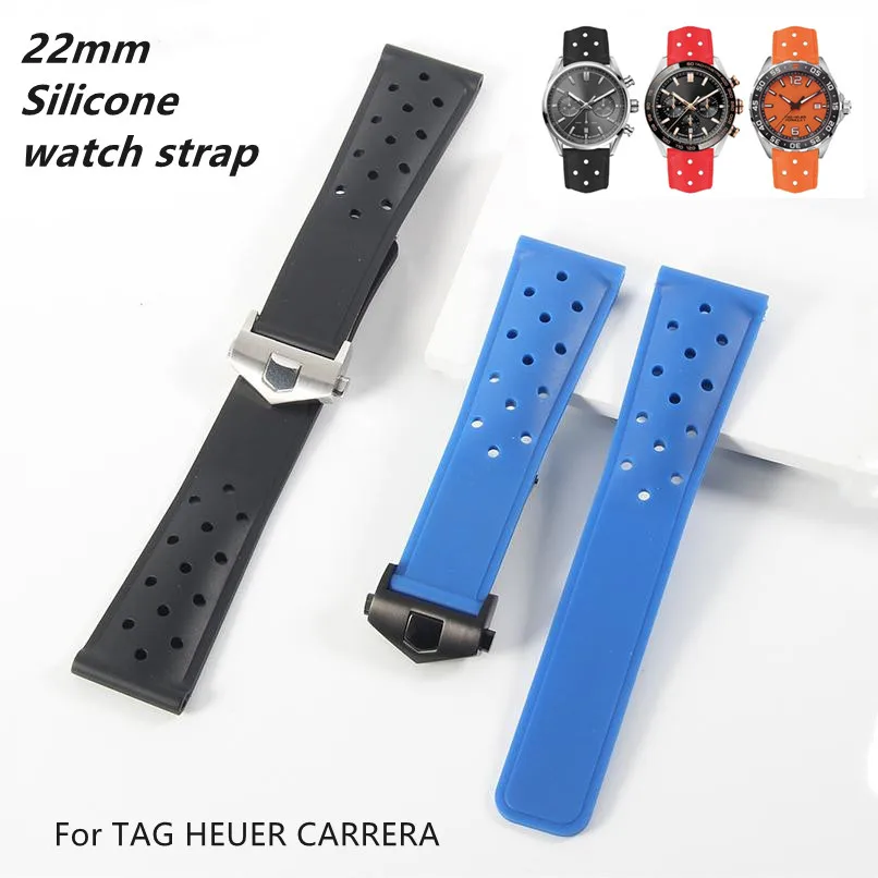 For TAG HEUER CARRERA /TAG HEUER FORMULA 1 Silicone watch strap Folding buckle watchband 22mm Universal Soft waterproof bracelet