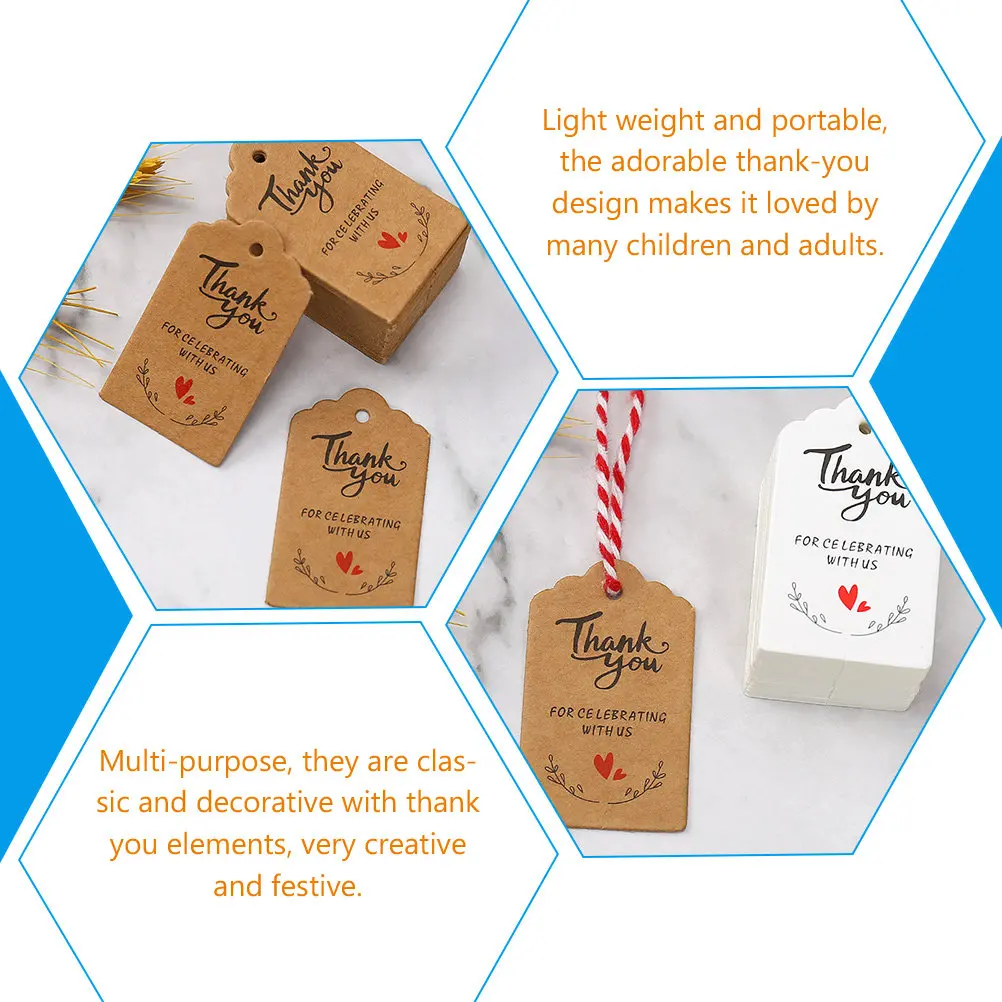 200Pcs Thank You Tags Decorative Kraft Paper Gift Tags Wedding Party Favor Labels Gift Tag Adornments Mini Thank You Cards