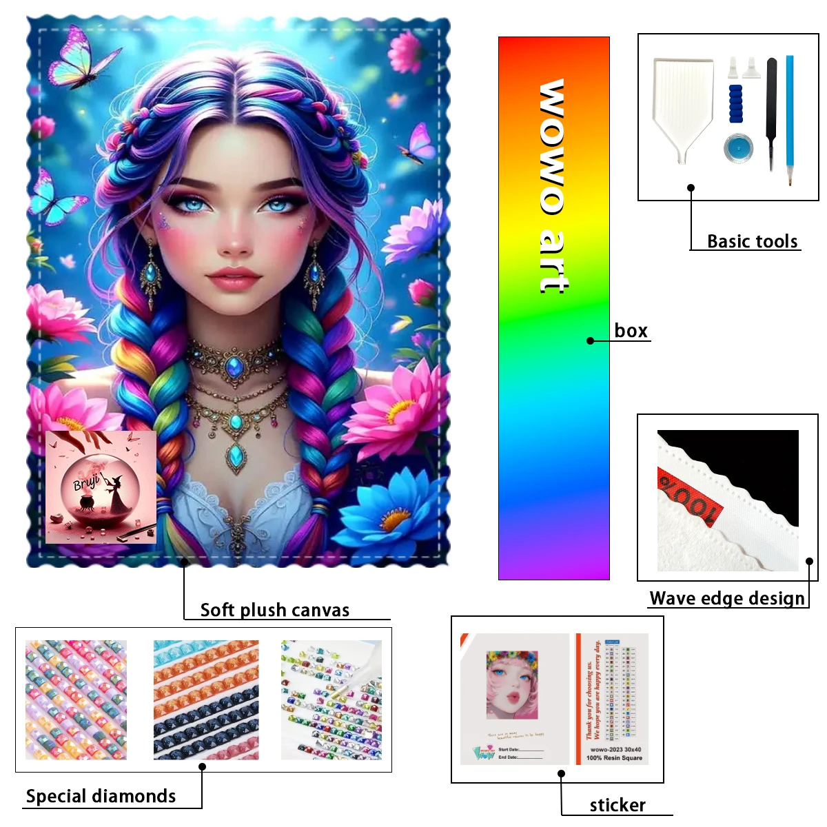 

【Bruji_ Diamond Art】Chica con trenza colorida Crystal AB Rhinestone FD Rhinestone Perfect Resin Diamond