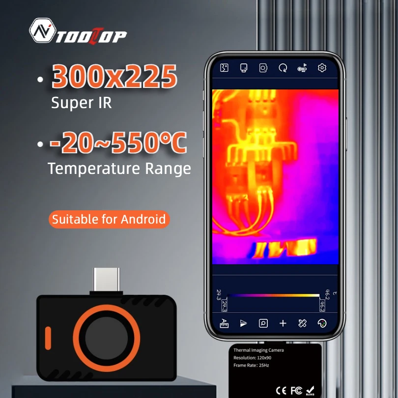 TOOLTOP T5 Smartphone-Wärmebildkamera für Android 300*225 Super IR Foto- und Videoaufnahme Automotive Wärmebildgerät 120*90 IR-Sensor