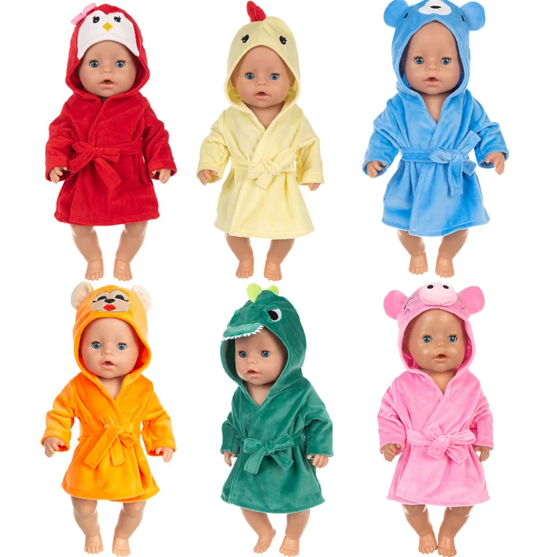 Colorful Bathrobe Suit Cute Cartoon Animal Nightgown Robe Fit 17/18inch 40-45cm Doll Clothes Accessories For Baby Gift