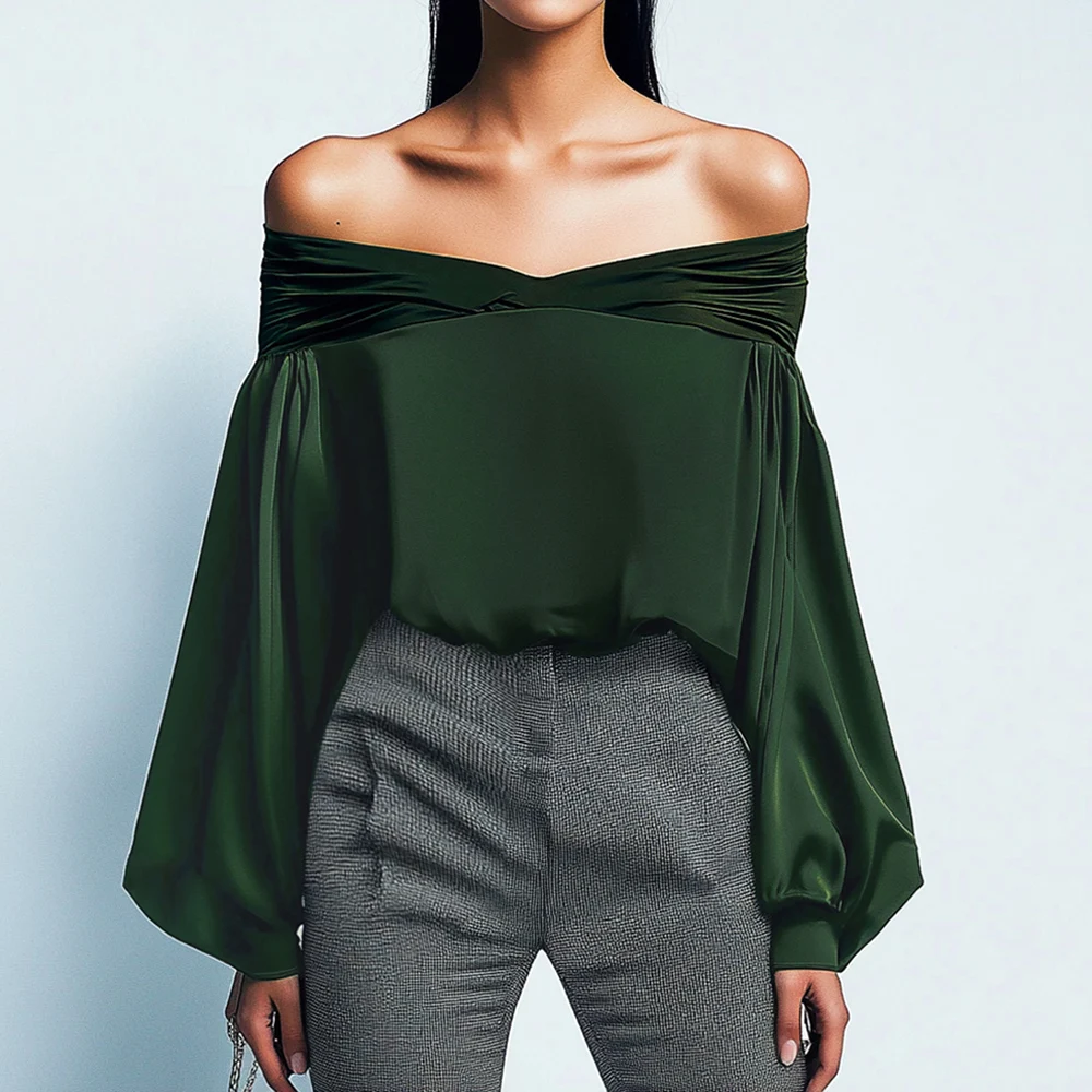 

Mia Muse Women's Blouses All Season Dating Sexy Solid Color Puff Sleeve Off Shoulder Night Out Club Blouses