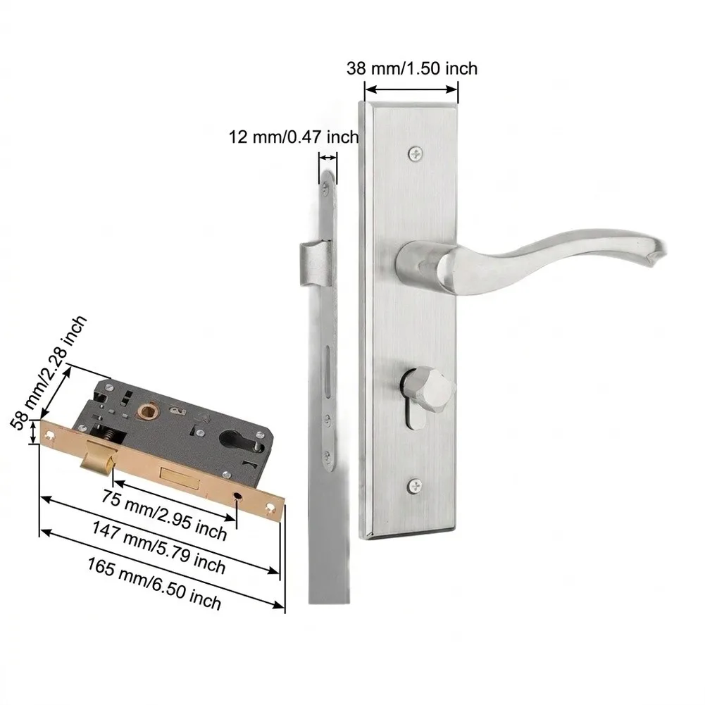 Privacy Door Lock Set in Premium Stainless Steel with Thumb Turn Mechanism and 165mm Escutcheon for Clean Look
