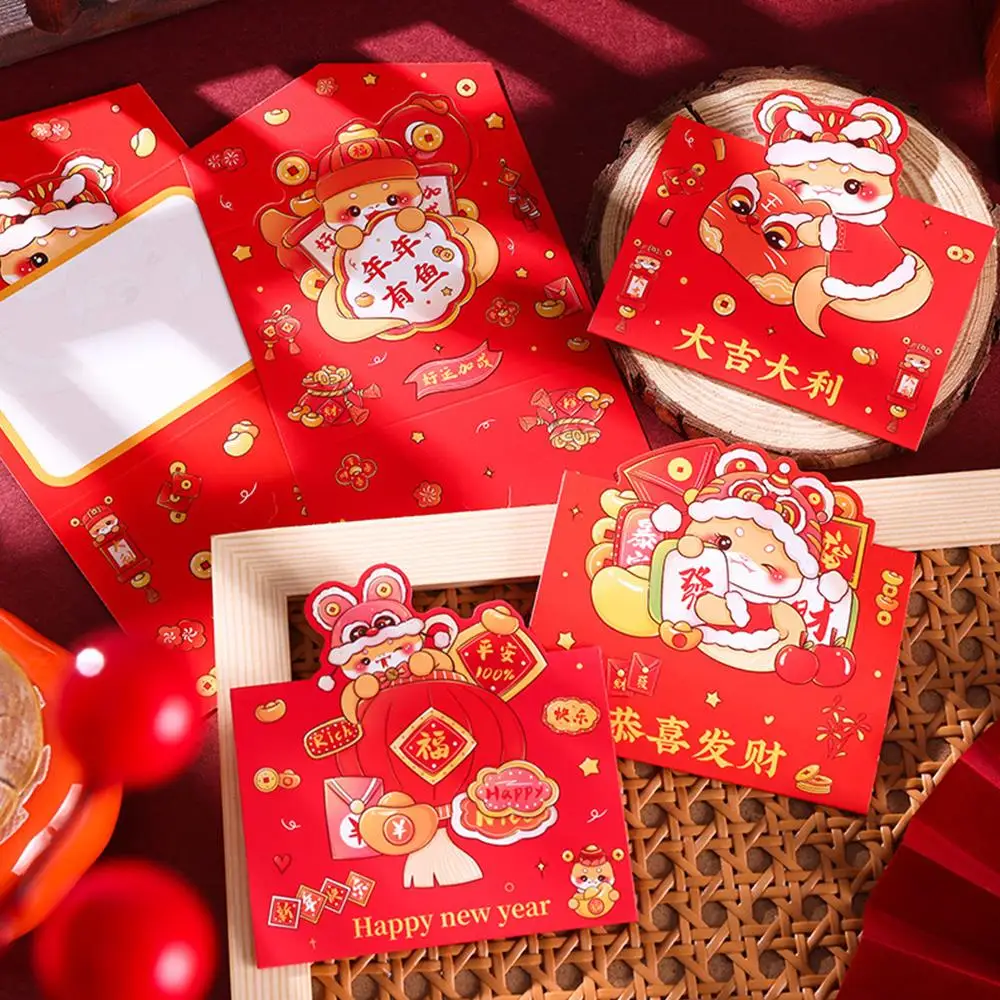 10PCS Cartoon 2025 Year Of The Snake Gift 3D Red Envelope New Year's 3 Fold Greeting Card  Cute Chinese Traditional Hongbao