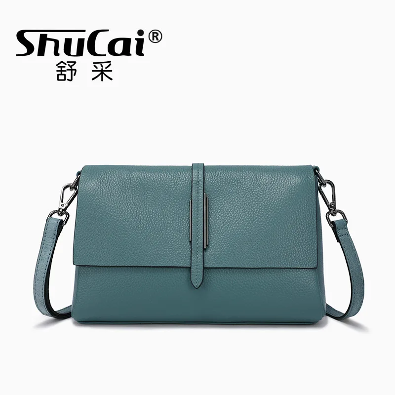 SHUCAI Genuine Leather Lady\'s Flap Messenger Bags Soft  Cowhide Functional Shoulder Handbags Designer New