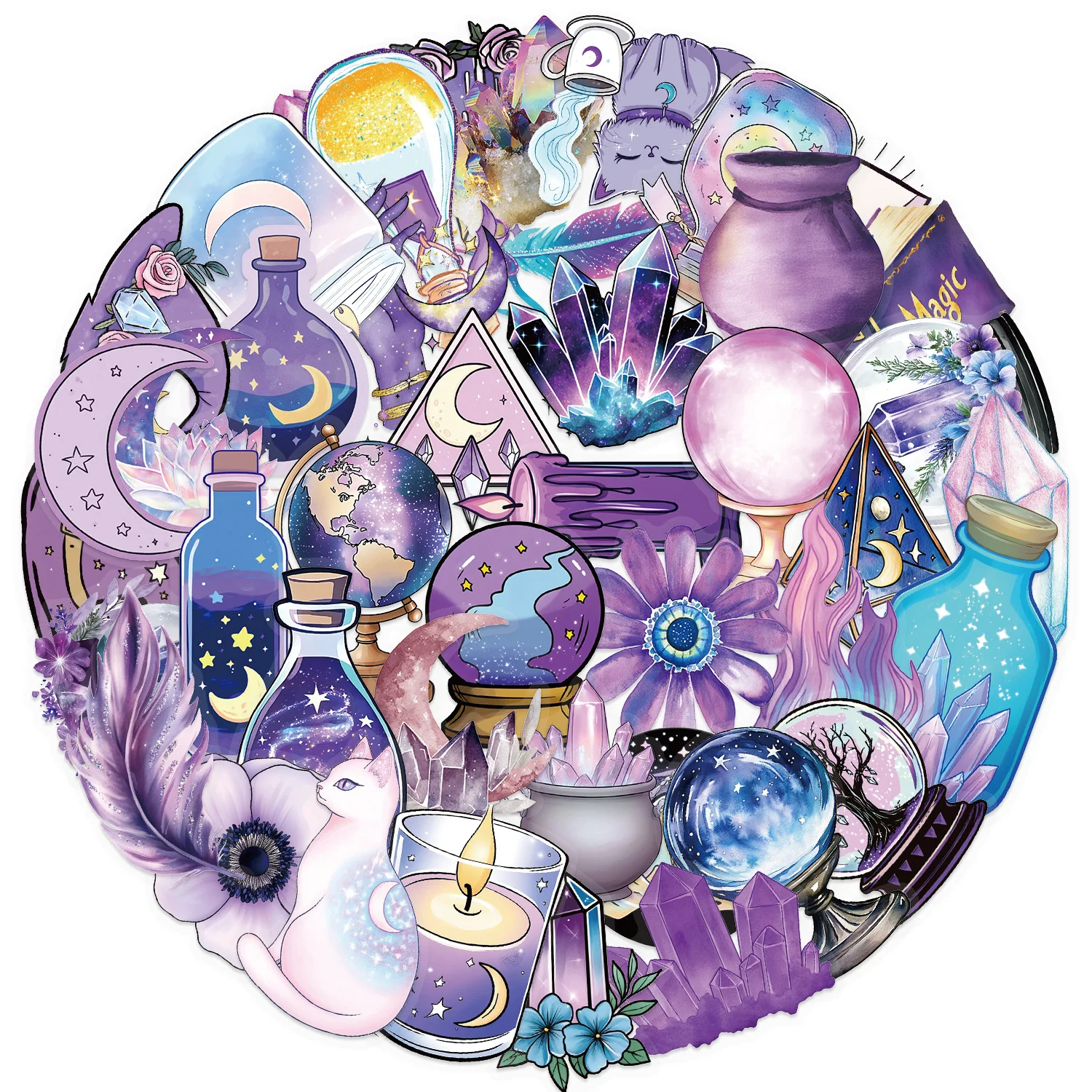 

10/30/50PCS Kawaii Aesthetic INS Cartoon Magic Witch Style Decals for Water Cup Phone Computer Notebook Stationery Luggage