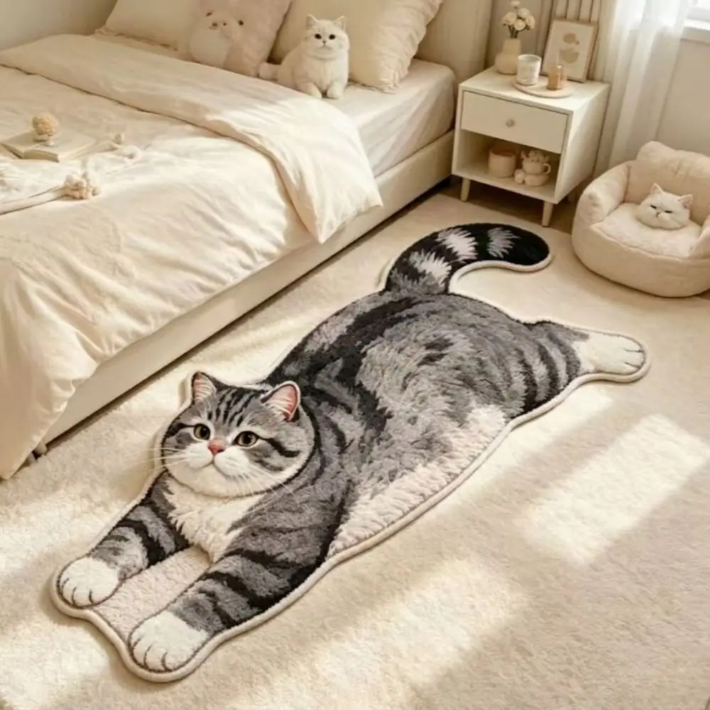 Cute 2D Cat-Shaped Area Rug Non-Slip Anti-fouling Home Decor Carpet Easy to Clean Cartoon Carpet Living Rooms