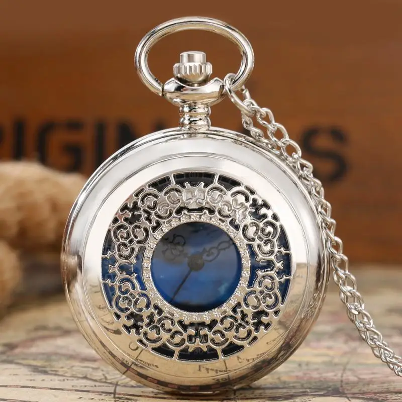 Classic Vintage Quartz Pocket Watch  Roman Numerals Hollow Pattern Creative Starry Literal  Unisex Quartz Fob Watch