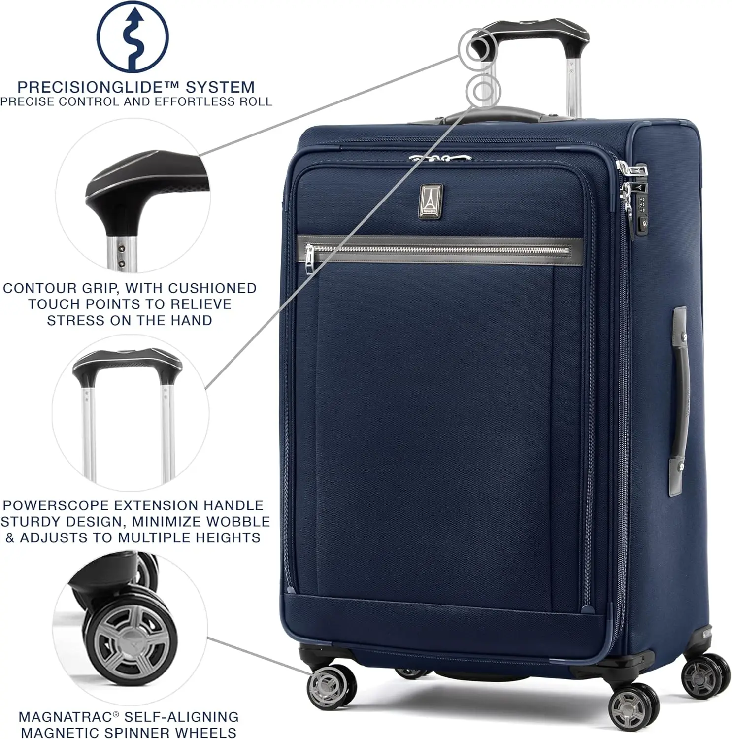 Travelpro Platinum Elite Softside bagaglio a quadri espandibile, valigia grande Spinner a 8 ruote, lucchetto Tsa, uomo e donna, scuro