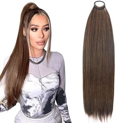 Extensions de queue de cheval synthétiques pour femmes, bande de caoutchouc, cheveux tressés, postiche, noir, blond, marron, coiffure, 24 po